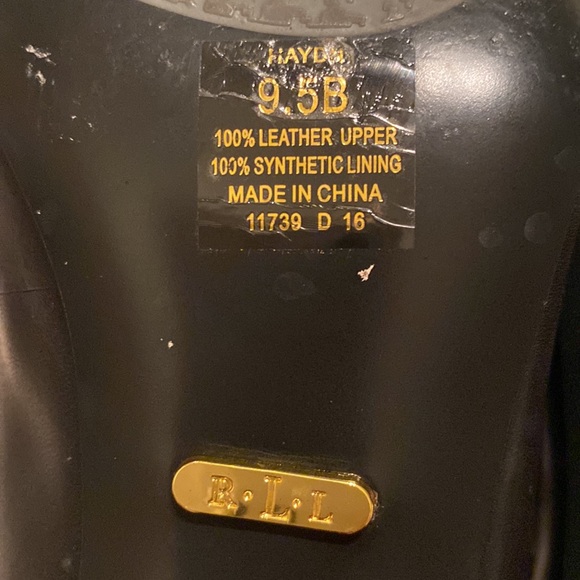 LAUREN RALPH LAUREN Black Leather heels with GOLD LOGO “RLL” Very well kept 9.5 - Picture 9 of 11